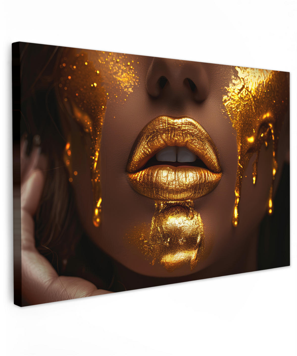 LEINWANDBILD Frau - Gold - Luxus - Porträt 90x60 cm - Goldfarben, Textil (90/60cm) - MuchoWow