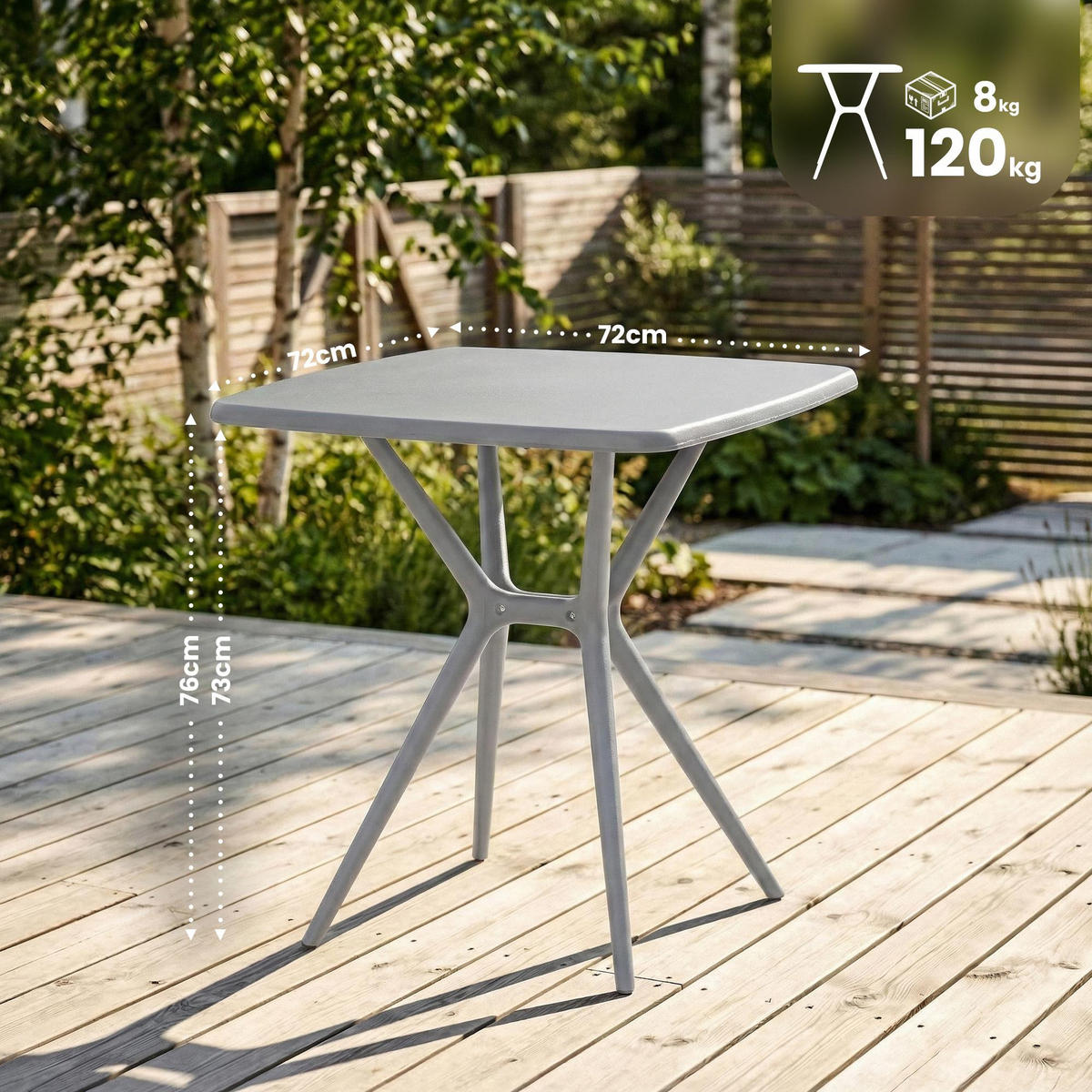 GARTENTISCH Sven eckig 72x72x76cm Kunststoff Grau Balkontisch - Grau, Kunststoff (72/72/76cm) - DELUKE
