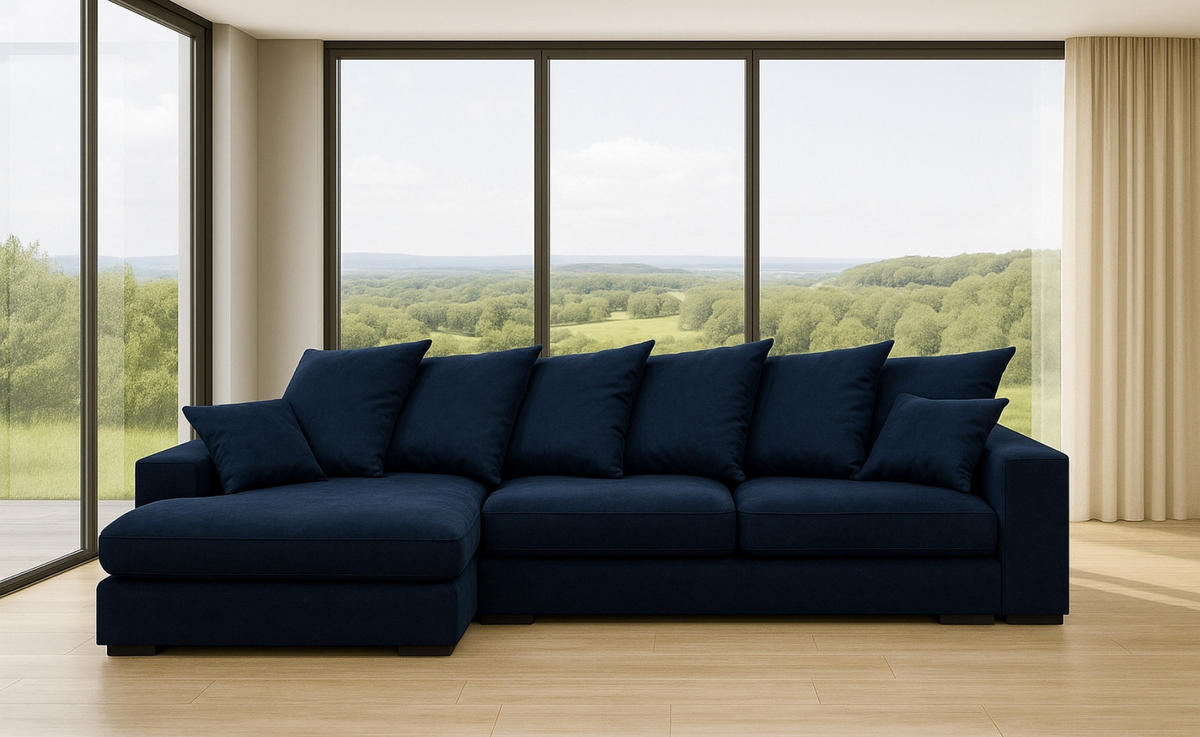 ECKSOFA Mit Schlaffunktion Und Bettkasten Couch L-form Gabon Stoff Riviera Links Blau - Blau, Holz (155/285cm) - Kaiser Möbel