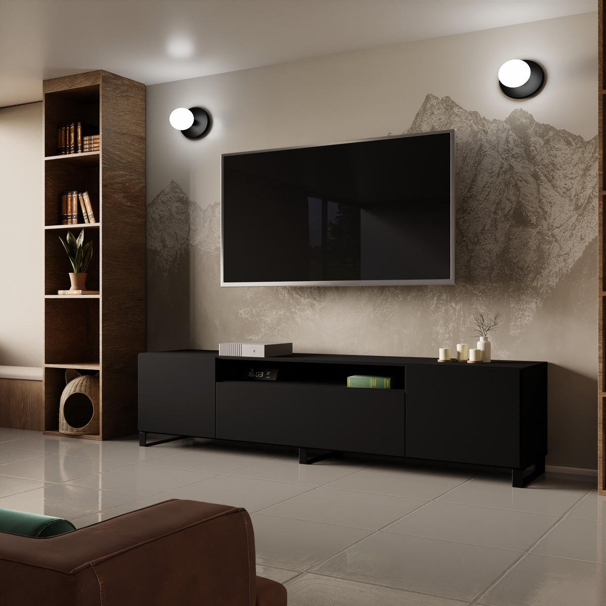 TV-SCHRANK LIO - Schwarz, Holzwerkstoff (200/53/41cm) - Meblini