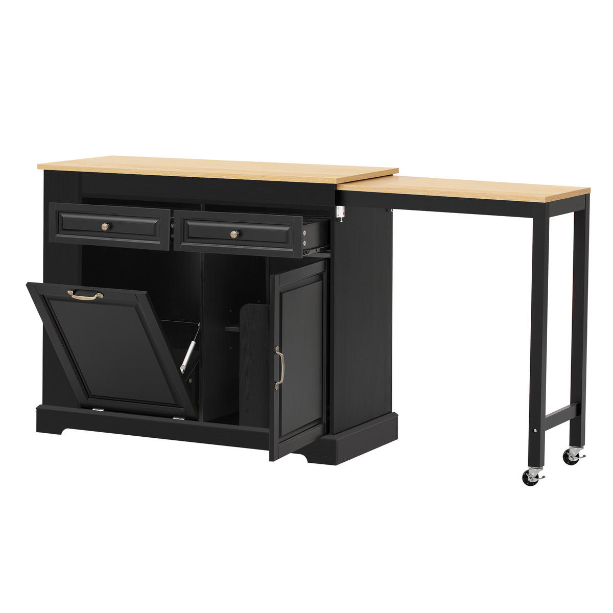 KÜCHENINSEL DE-41137 112-180/45/92 cm mit seitlich ausziehbarer Arbeitsplatte Schwarz - Schwarz, Holzwerkstoff (116/92/45cm) - ComfortXL