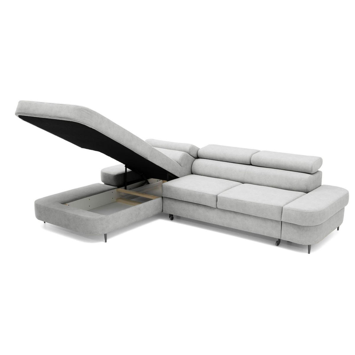 ECKSOFA JAZZ L Links mit Schlaffunktion 127x216 Velours Hellgrau - Hellgrau/Schwarz, Holz/Textil (285/237cm) - Muffo