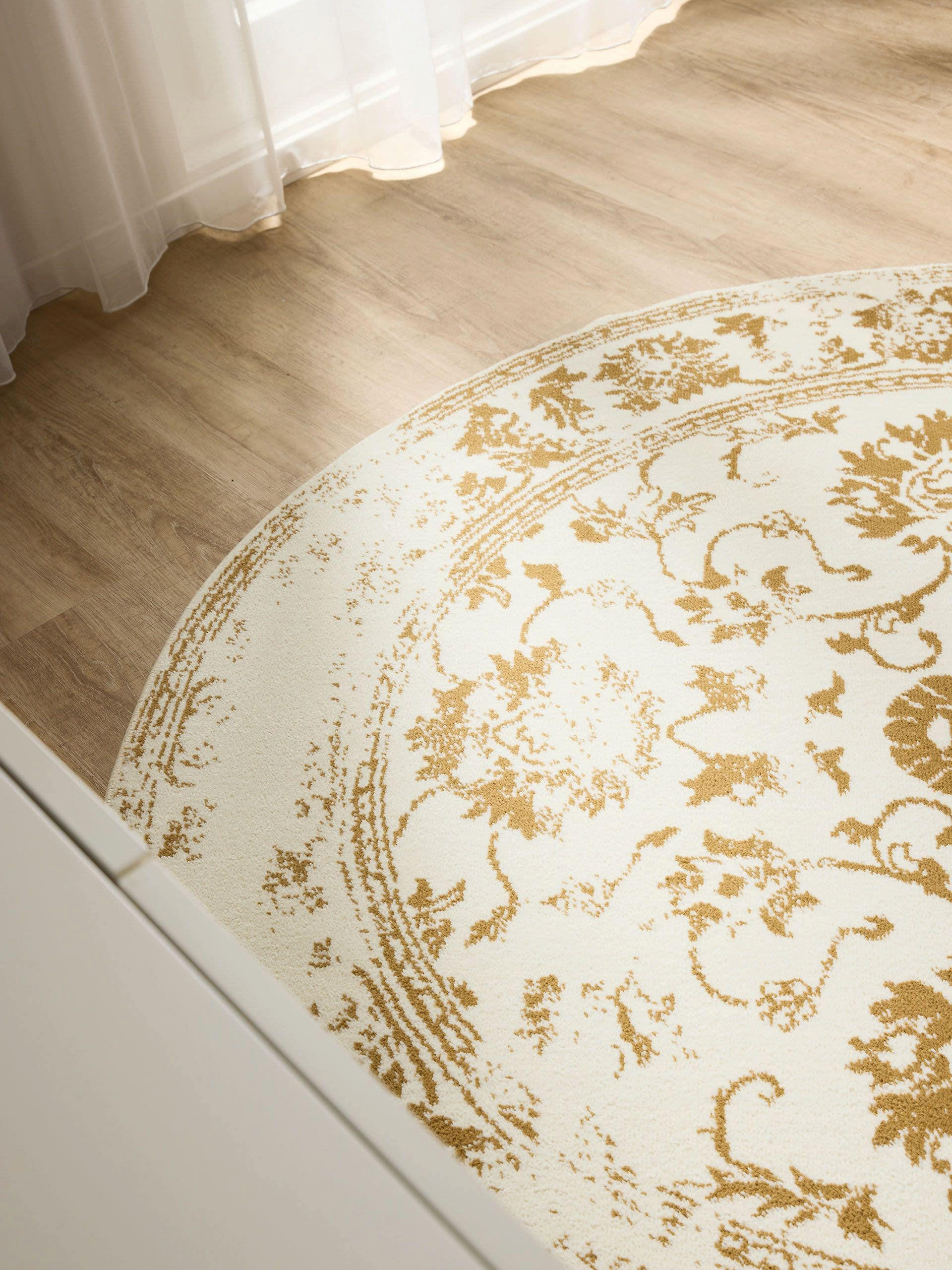 VINTAGE-TEPPICH Suki ø 120 cm rund - Gelb/Creme, Kunststoff (120/120cm) - benuta