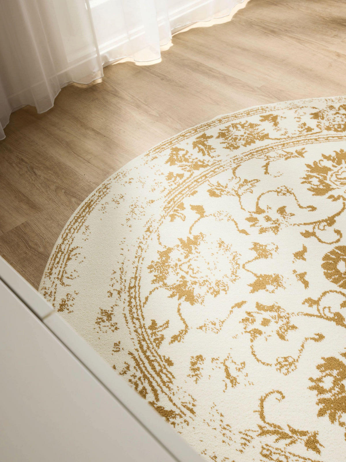 VINTAGE-TEPPICH Suki ø 120 cm rund - Gelb/Creme, Kunststoff (120/120cm) - benuta