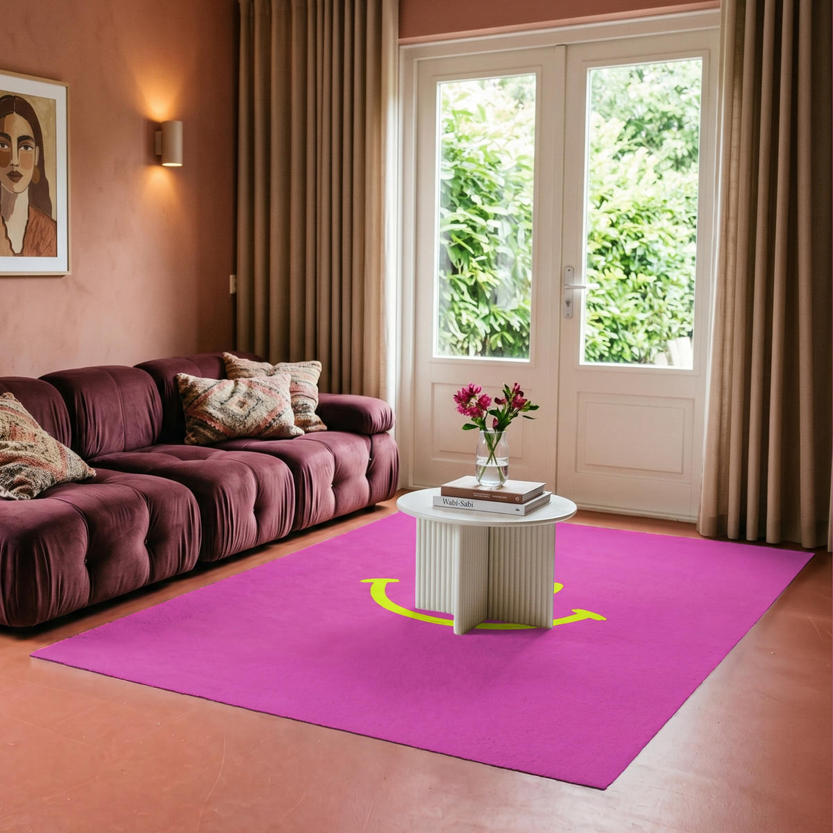TEPPICH - Smiley - Fröhlich - Rosa - 150x230 cm - Pink, Kunststoff/Textil (150/0.4cm) - OnlyWow