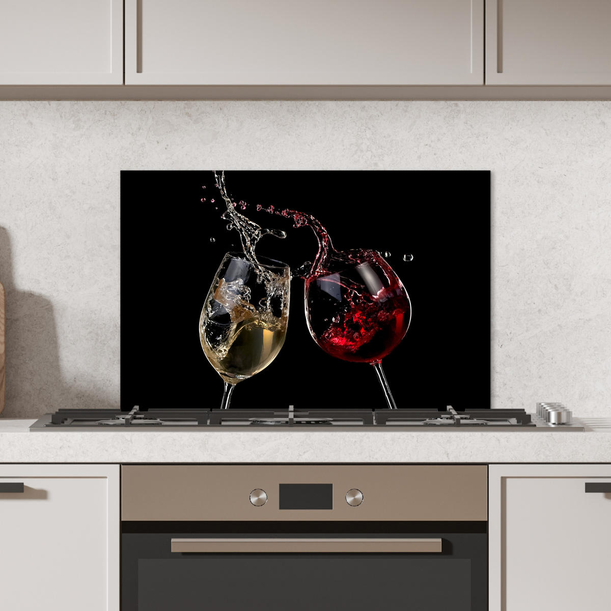 SPRITZSCHUTZ KÜCHE Rotwein - Weißwein - Glas - Schwarz 70x50 cm - Weinrot, Metall (70/0.3/50cm) - MuchoWow