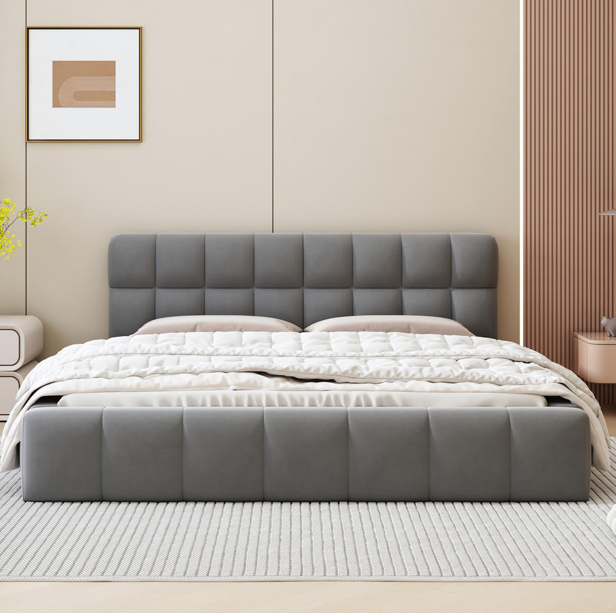 POLSTERBETT 140/190 cm mit Rückenlehne in Grau, Doppelbett mit Lattenrost - Grau, Textil (140/190cm) - OKWISH