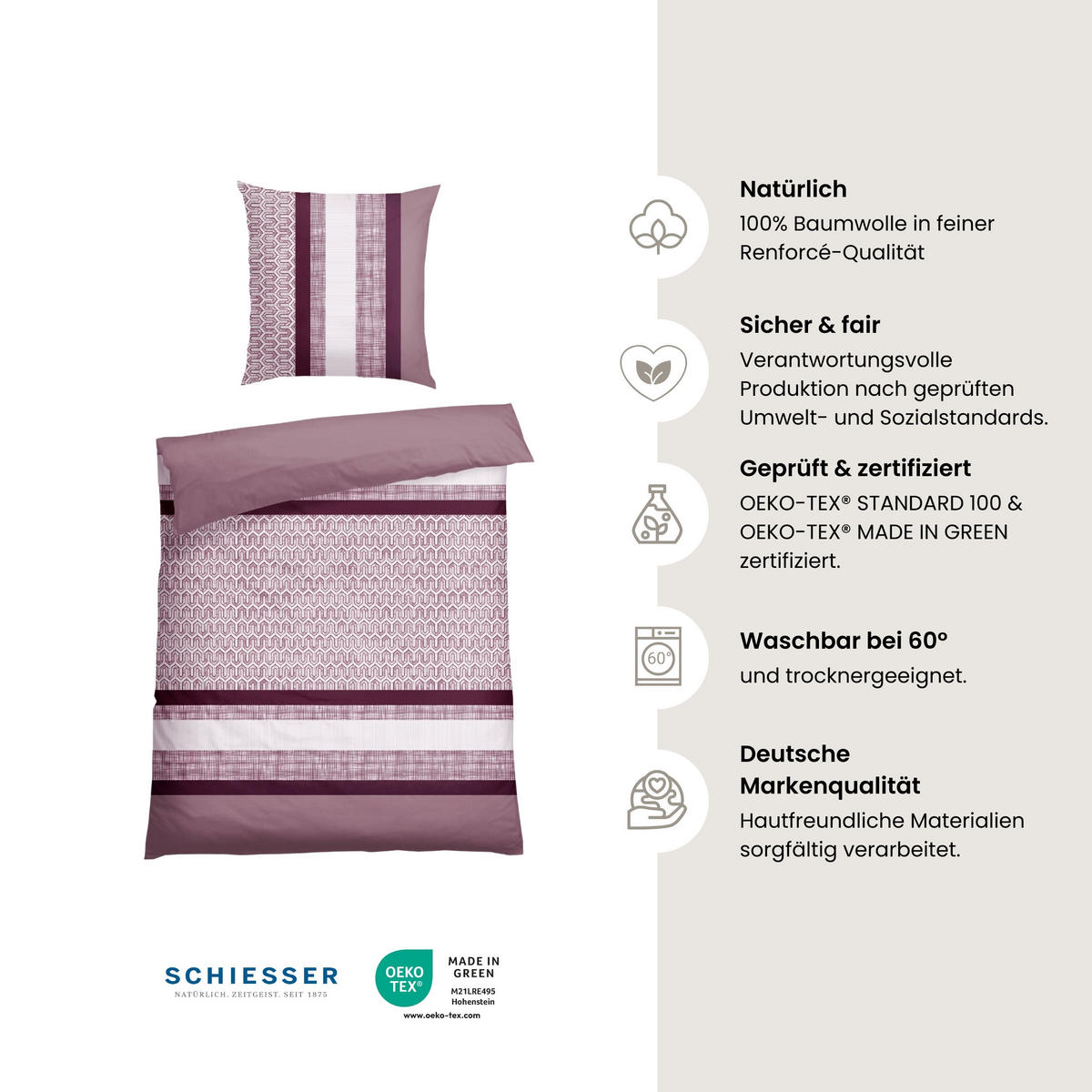 BETTWÄSCHESET Siena - Renforcé - 2-teilig - 135 x 200 cm - Burgund - Rotbraun, Textil (135/200cm) - SCHIESSER