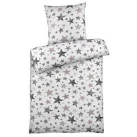 SEERSUCKER-BETTWÄSCHE 135x200 Sterne Sommer Bettbezug Bügelfrei aus 100% Baumwolle, Bettbezüge Muster Weiß Grau - Weiß, Textil (135/200cm) - Carpe Sonno