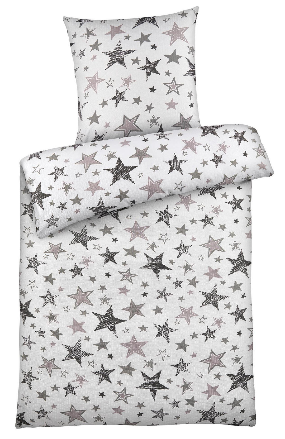 SEERSUCKER-BETTWÄSCHE 135x200 Sterne Sommer Bettbezug Bügelfrei aus 100% Baumwolle, Bettbezüge Muster Weiß Grau - Weiß, Textil (135/200cm) - Carpe Sonno