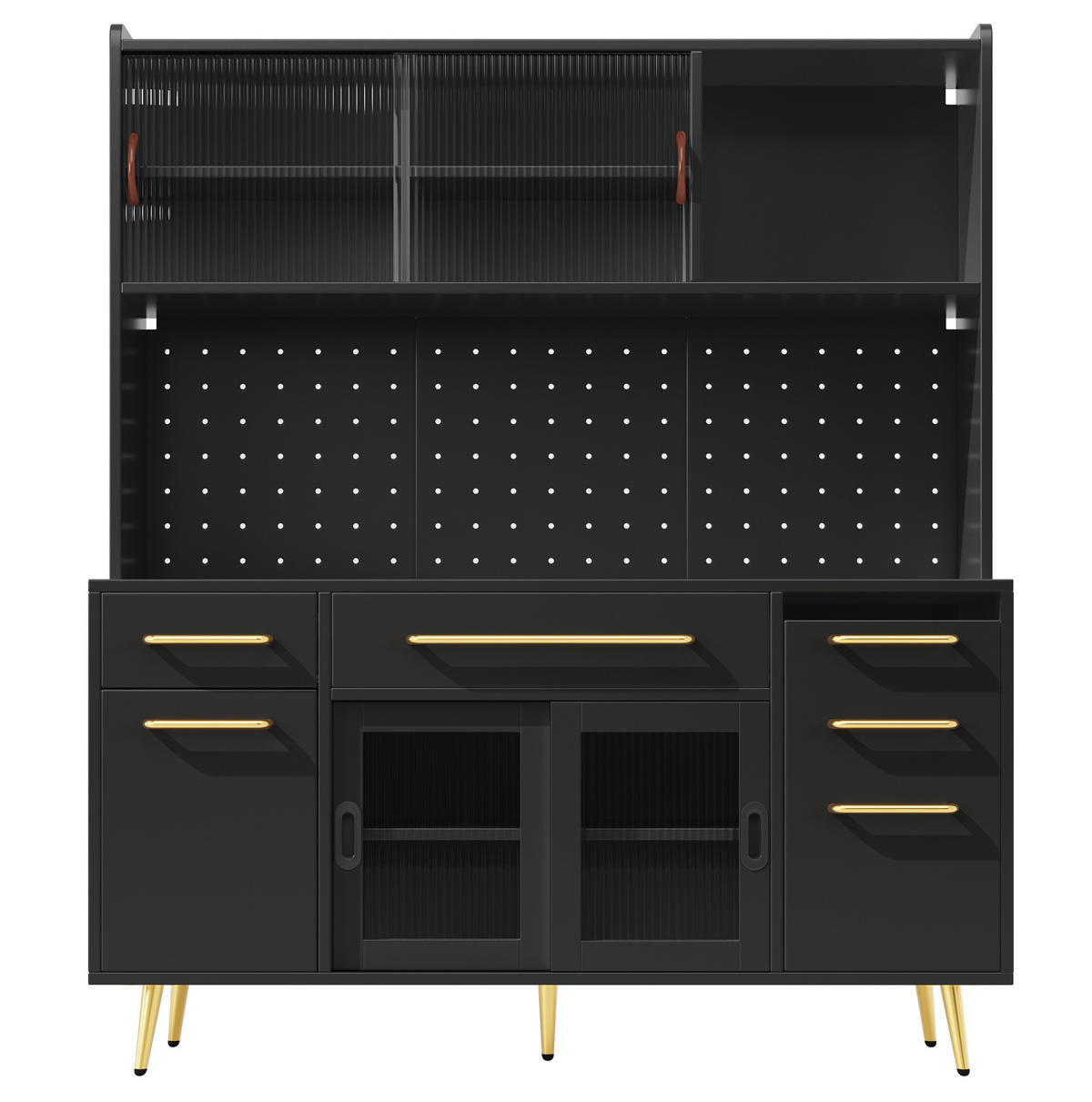 SIDEBOARD z MDF a skla, 145/39/171 cm černý, s LED osvětlením - černá, kompozitní dřevo (145/171/39cm) - Modenvie