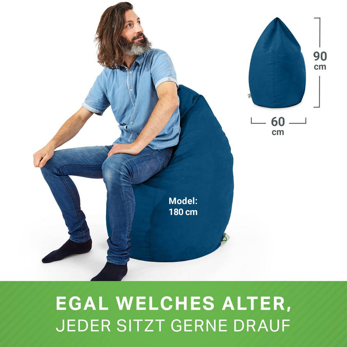 SITZSACK "Drop" 60x60x90cm - 220L - Blau, Textil (60/90/60cm) - Green Bean