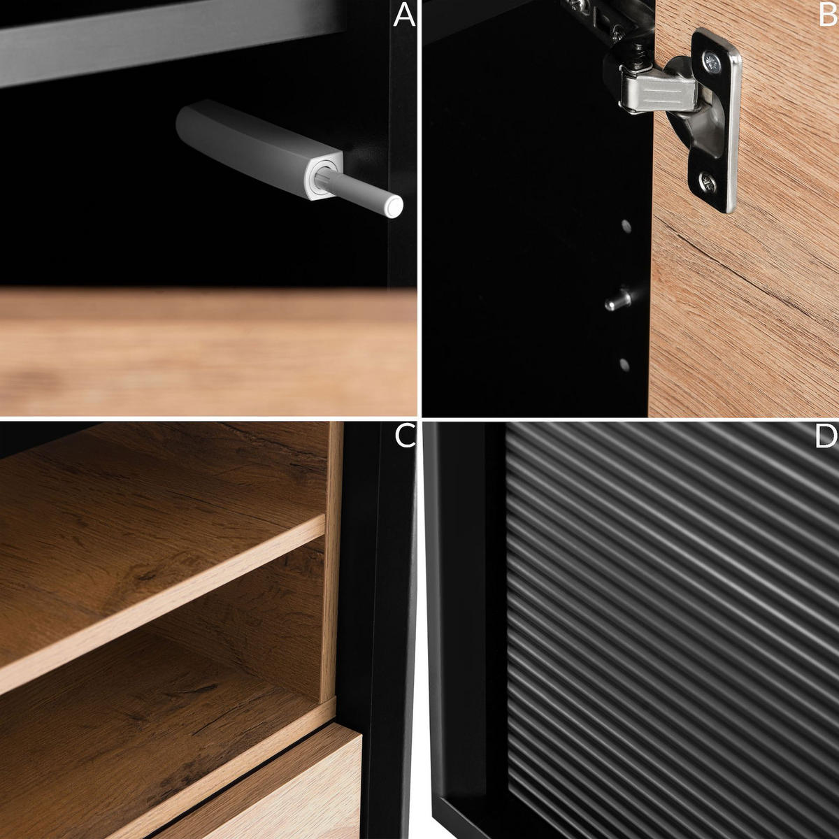 REGAL LOFTY TV/HiFi-Einlage, schwarz - Eichefarben/Multicolor, Holzwerkstoff (52/135/41cm) - KONSIMO®