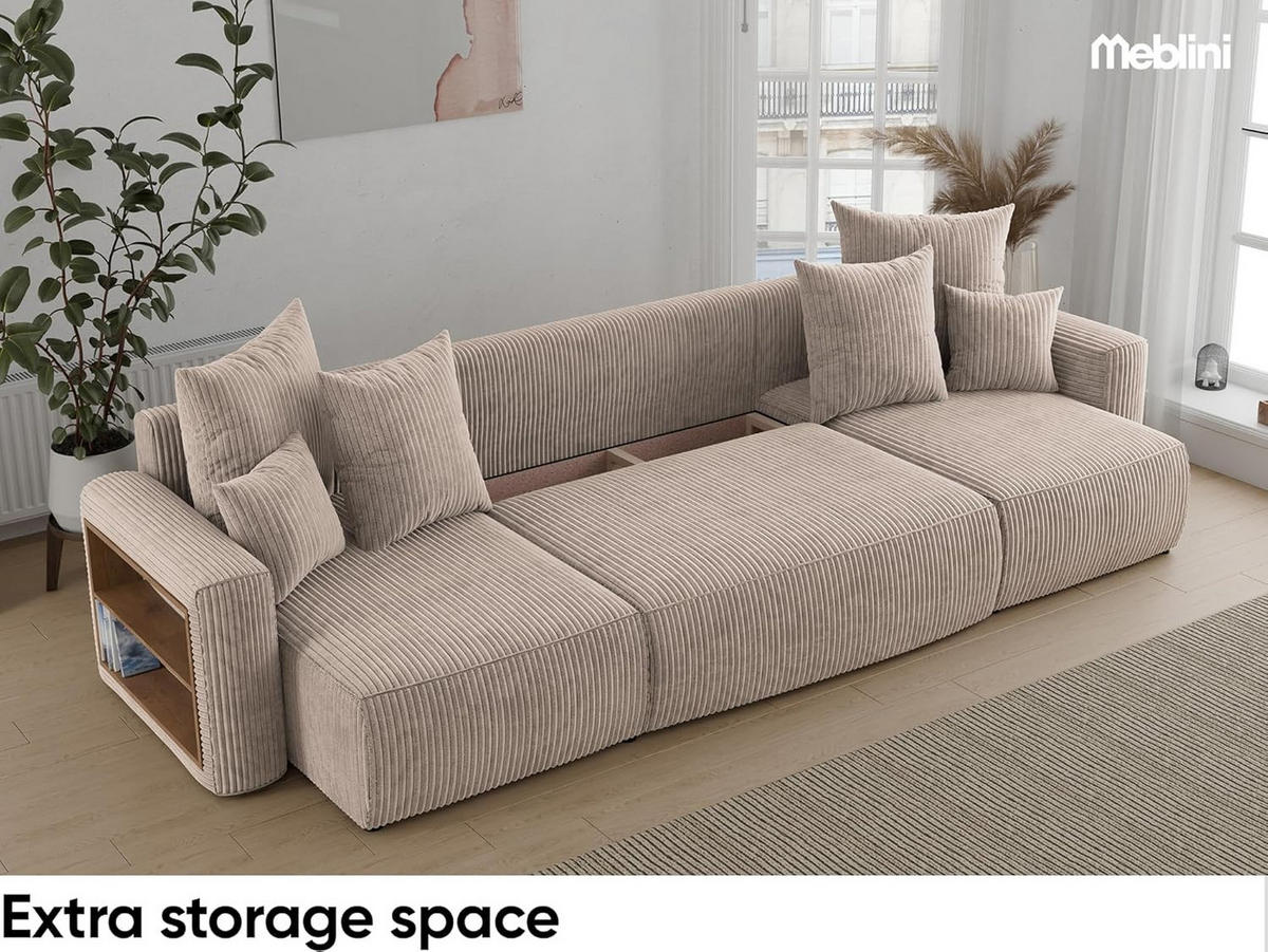 ECKSOFA SOLARIS U - Beige/Schwarz, Holzwerkstoff (312/142cm) - Meblini