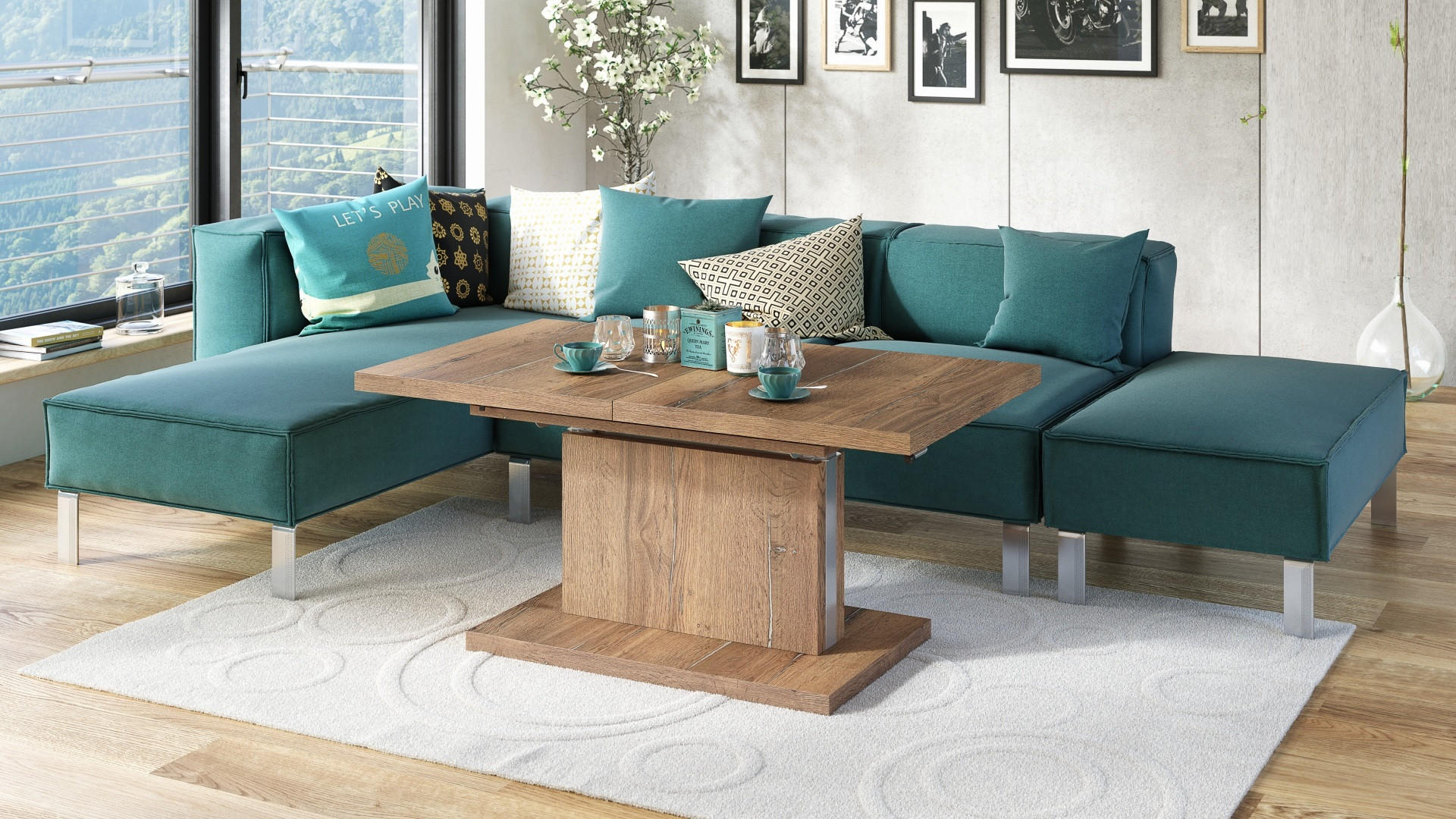 COUCHTISCH rechteckig Eiche Halifax höhenverstellbar ausziehbar - Eichefarben, Holzwerkstoff (70/120/56cm) - designimpex