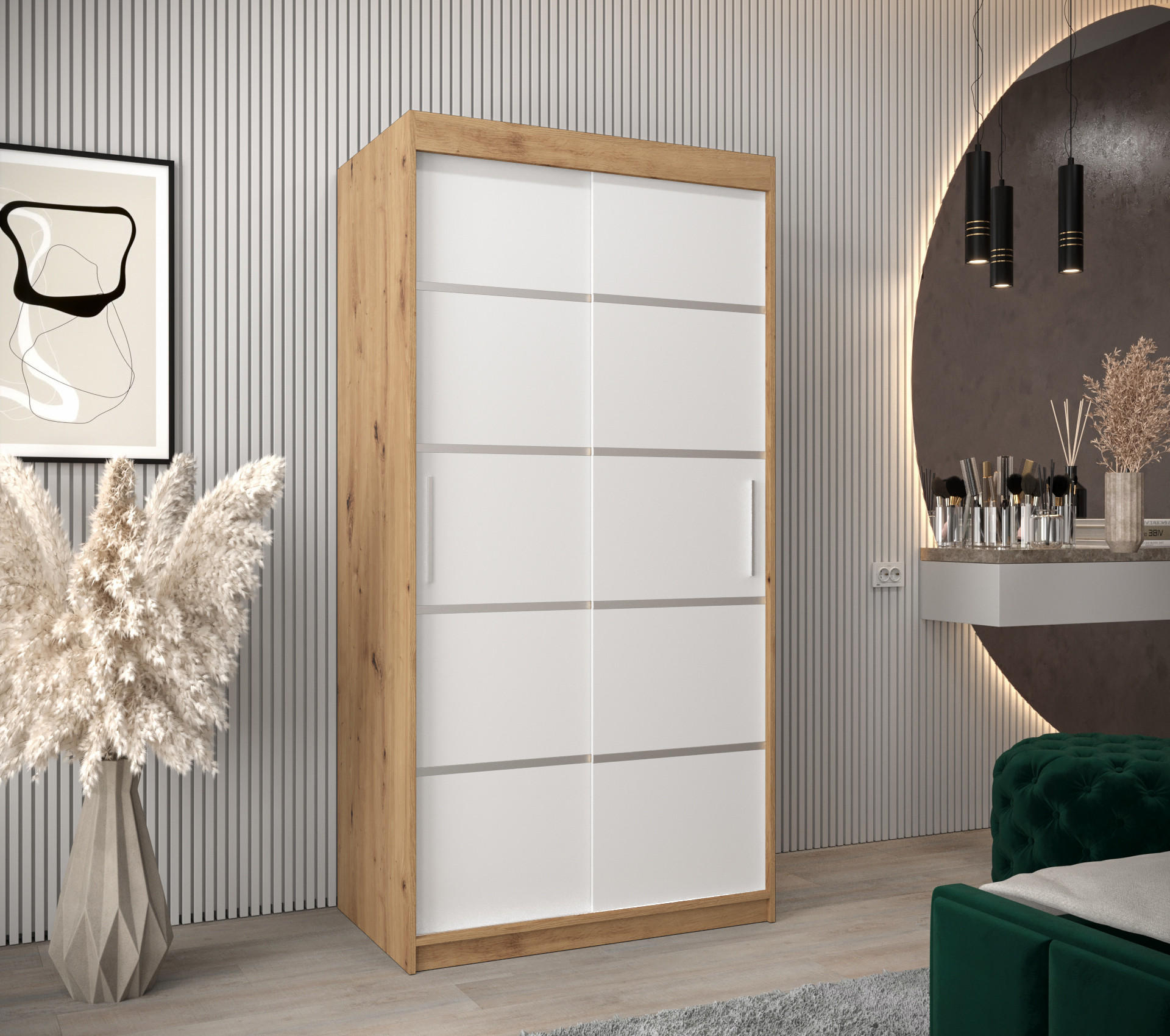 SCHWEBETÜRENSCHRANK 200/100/62 2-türig - Silberfarben/Weiß, Holz/Kunststoff (100/200/62cm) - MÖBEL KRYSPOL
