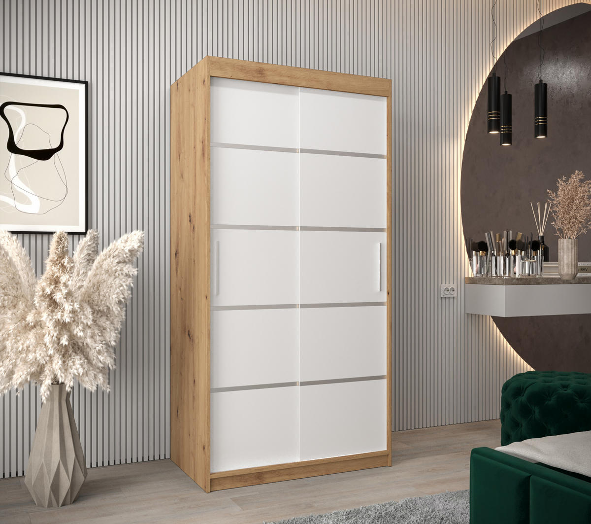 SCHWEBETÜRENSCHRANK 200/100/62 2-türig - Silberfarben/Weiß, Holz/Kunststoff (100/200/62cm) - MÖBEL KRYSPOL