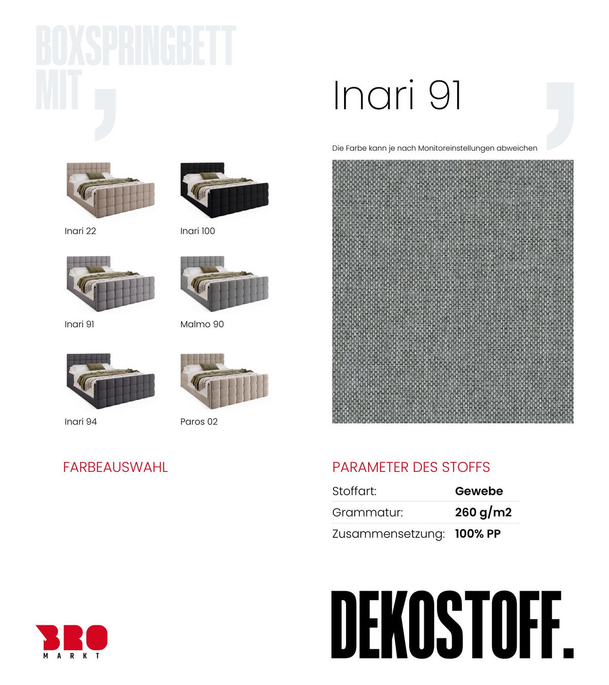 BOXBETT Dakota Duo mit Topper 140/200 Grau - Hellgrau, Holz/Textil (140/200cm) - Bromarkt