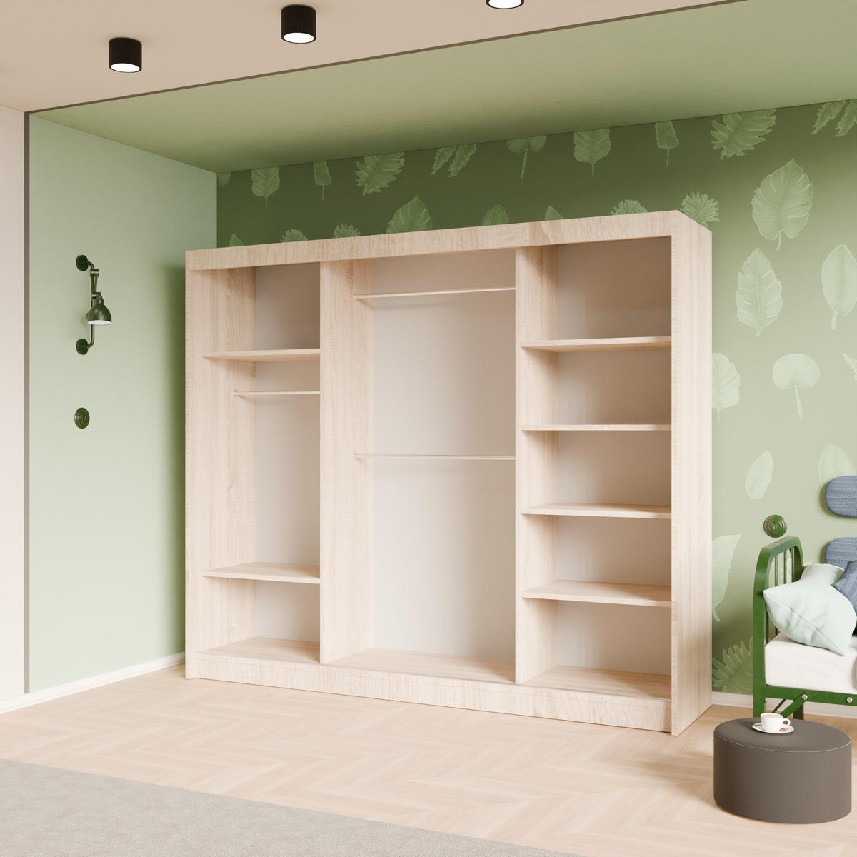 SCHIEBETÜRENSCHRANK TIPI II - Weiß/Sonoma Eiche, Holzwerkstoff (250/215/61cm) - Meblini