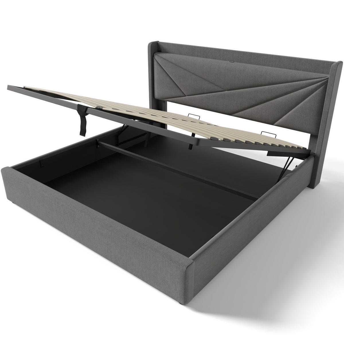 POLSTERBETT 160/200 cm Grau aus Baumwolle und Leinen mit Bettkasten und USB-/Typ-C-Ladefunktion - Grau, Textil (160/200cm) - OKMYHOME