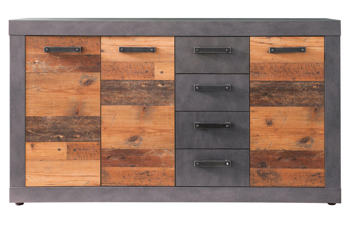 KOMMODE Used Wood Altholz Design mit Grau 151 cm, SIDEBOARD mit viel Stauraum - Silberfarben/Schwarz, Holzwerkstoff/Kunststoff (151/86/37cm) - Top.Furn