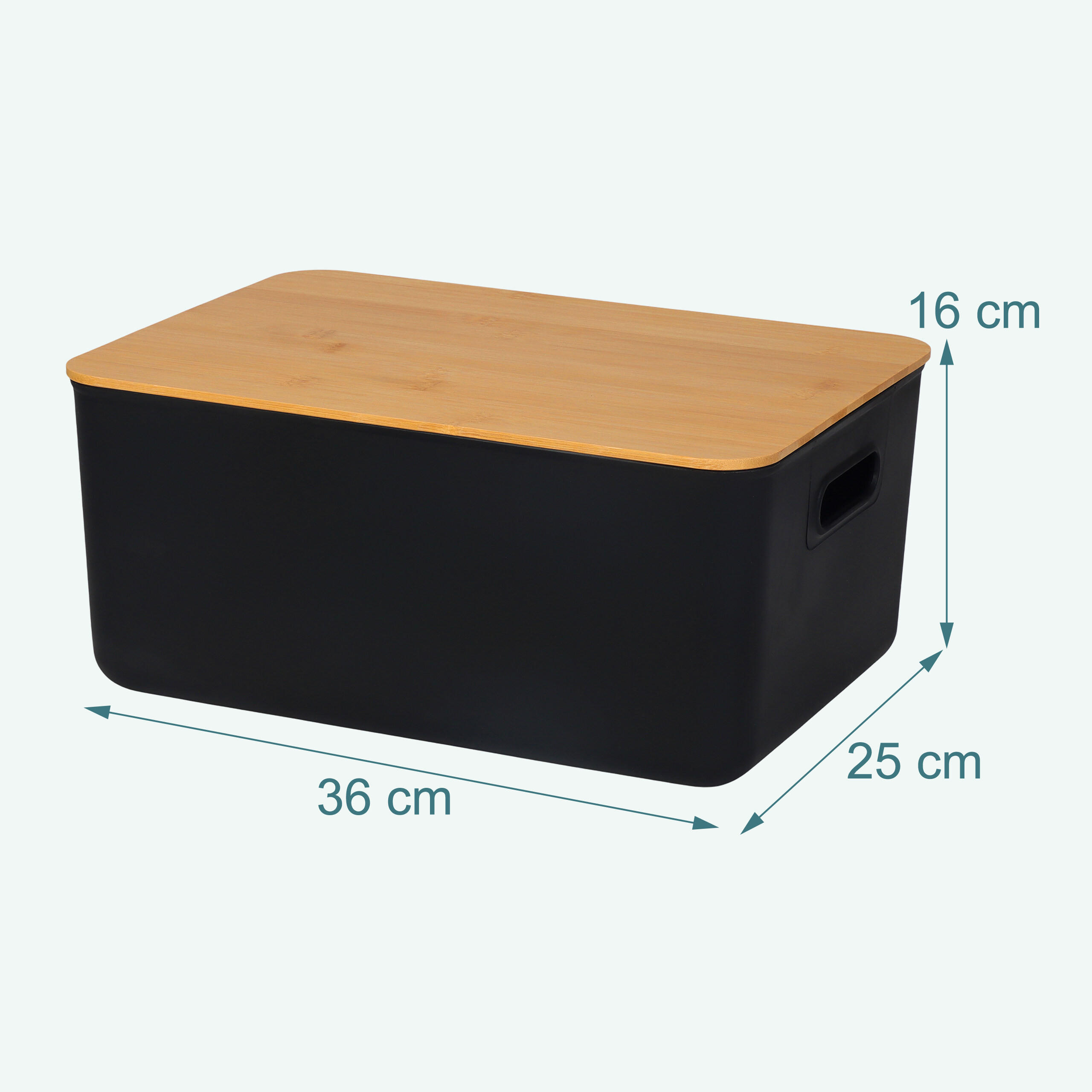 Thumbnail - Relaxdays Aufbewahrungsbox, Schwarz, Kunststoff, Holz, 36x16x25 cm, Badaccessoires