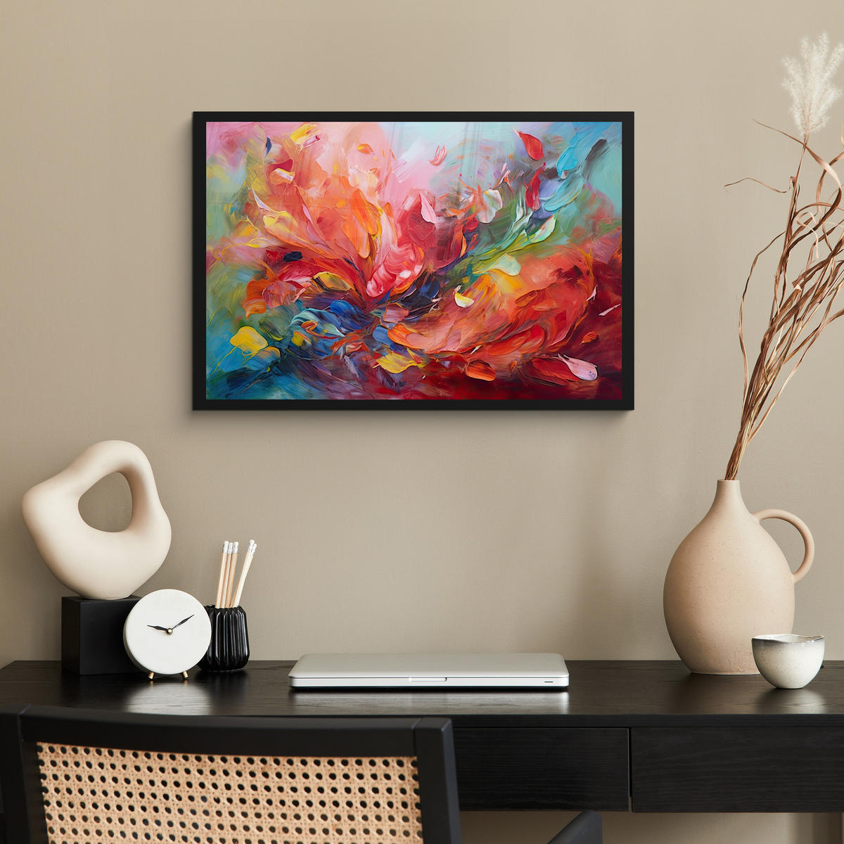POSTER MIT RAHMEN Ölgemälde - Kunst - Abstrakt - Farbenfroh 60x40 cm - Altrosa, Papier (60/40cm) - MuchoWow