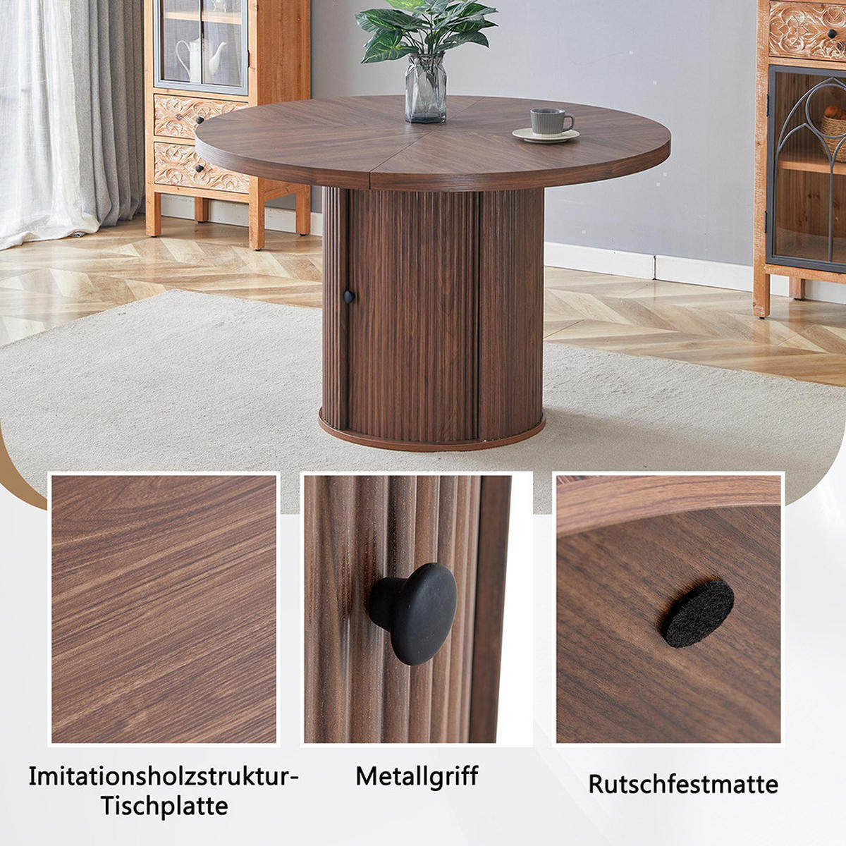 ESSTISCH mit Stauraum, Holzoptik, 115cm, Walnussholzfarbe - Walnussfarben, Holz/Holzwerkstoff (115/115/74cm) - KOMHTOM