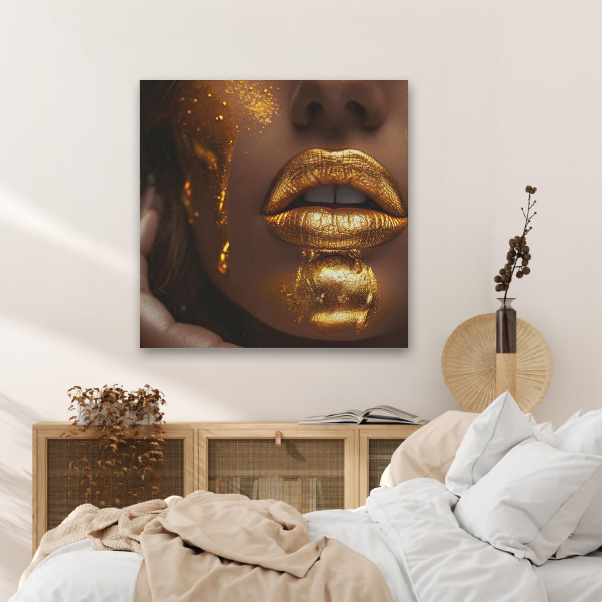 AKUSTIKBILD Frau - Gold - Luxus - Porträt Akustikpaneele 80x80 cm - Goldfarben, Kunststoff (80/80/0.9cm) - MuchoWow