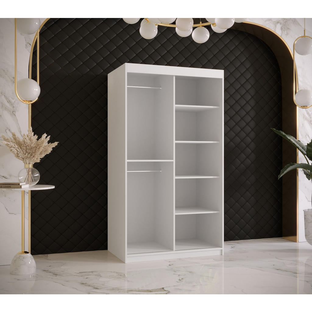 Thumbnail - Abiks Möbel Schwebetürenschrank, Weiß, Kunststoff, Nachbildung, 5 Fächer, 100x200x62 cm, Schlafzimmer, Kleiderschränke, ...