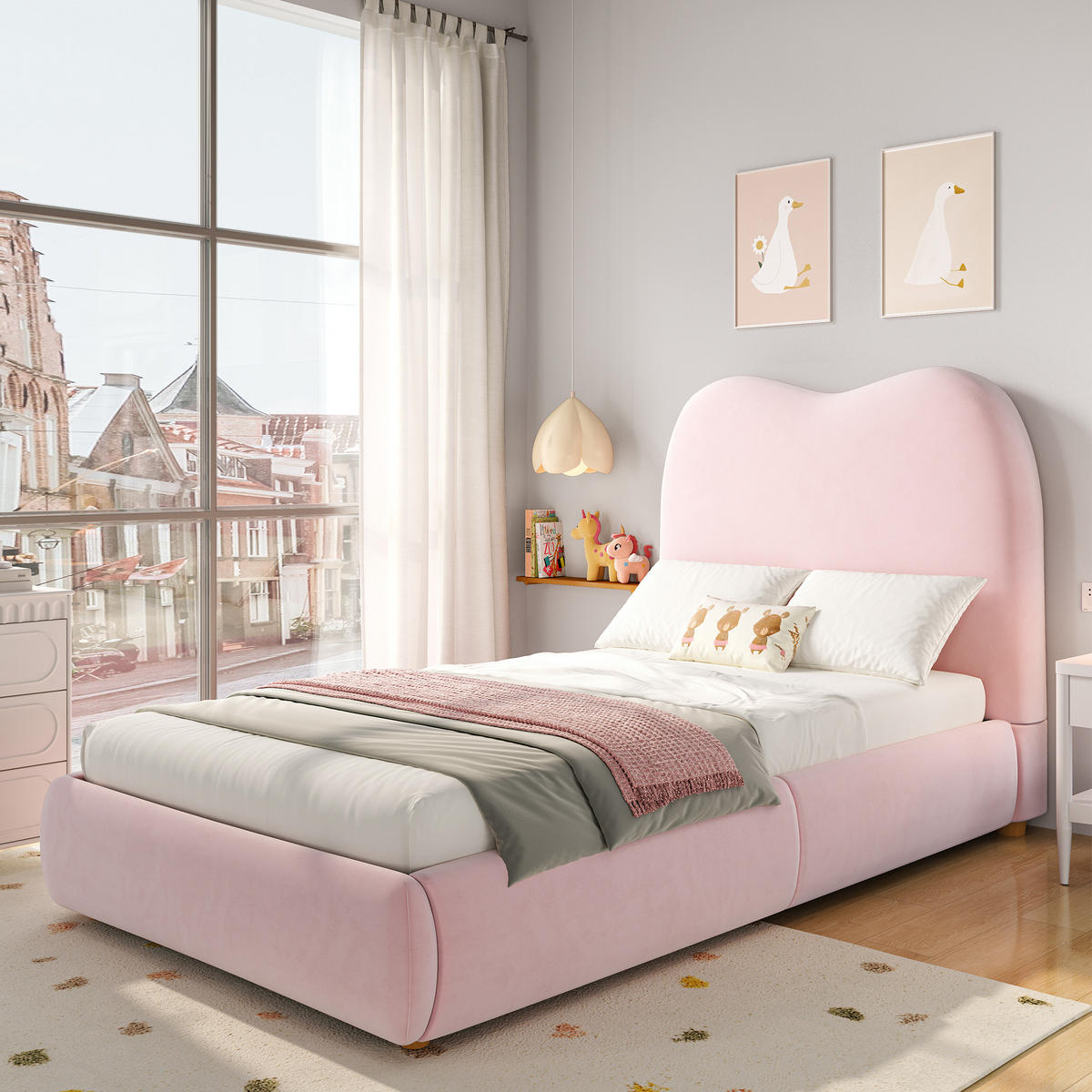 POLSTERBETT 90/200 cm Rosa aus Samt mit Bettkasten und Lattenrost - Rosa, Textil (90/200cm) - Flora Grace