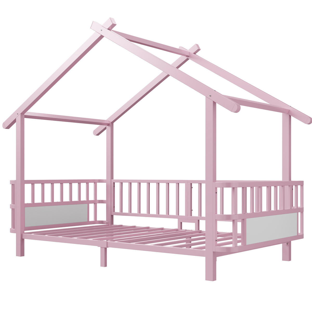 KINDERBETT Hausform 90/200 cm Rosa mit Dachdesign und Sicherheitsgitter ohne Matratze - Rosa, Metall (90/200cm) - MIVRAY