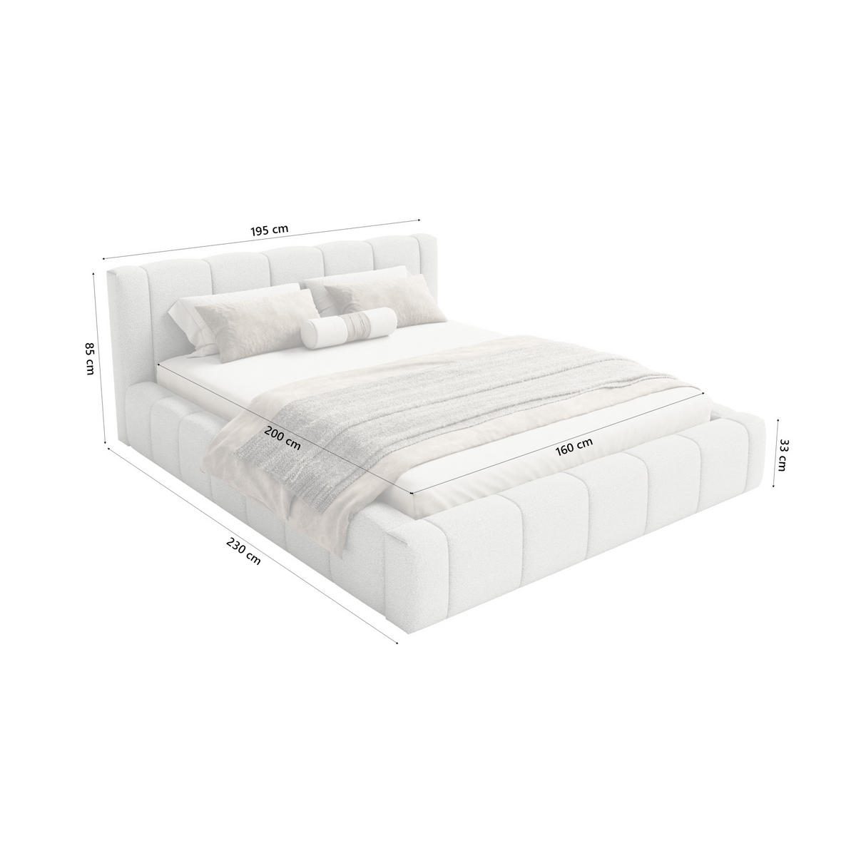 POLSTERBETT Nedi 160x200 cm, Grau - Grau, Textil (160/200cm) - Fedve