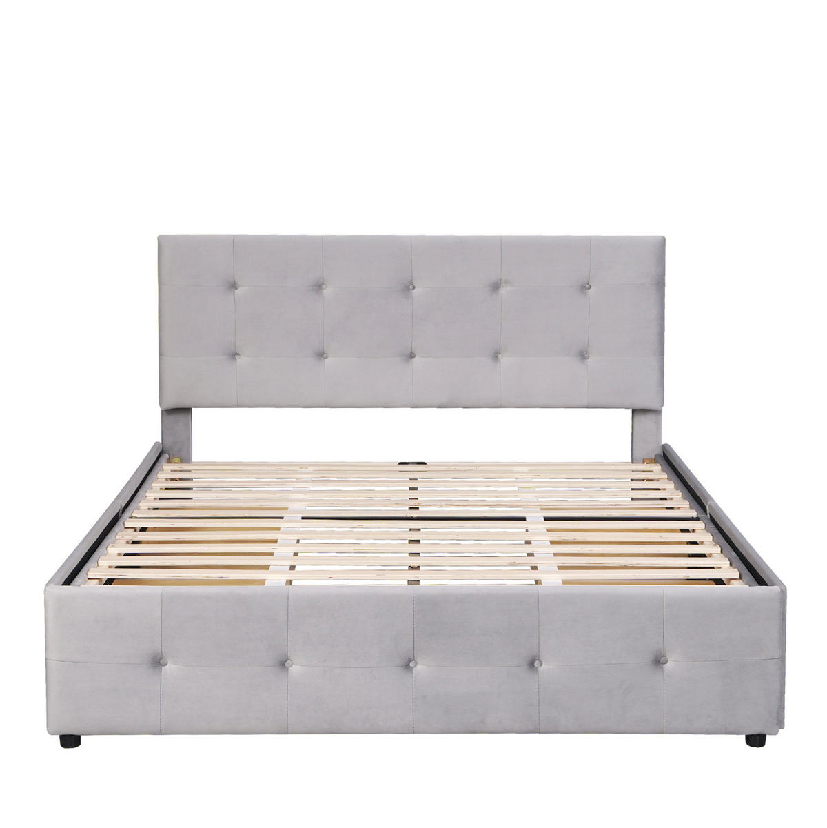 POLSTERBETT 140/200 cm mit 4 Schubladen und gepolstertem Kopfteil in Grau - Grau, Textil (140/200cm) - BEAOK