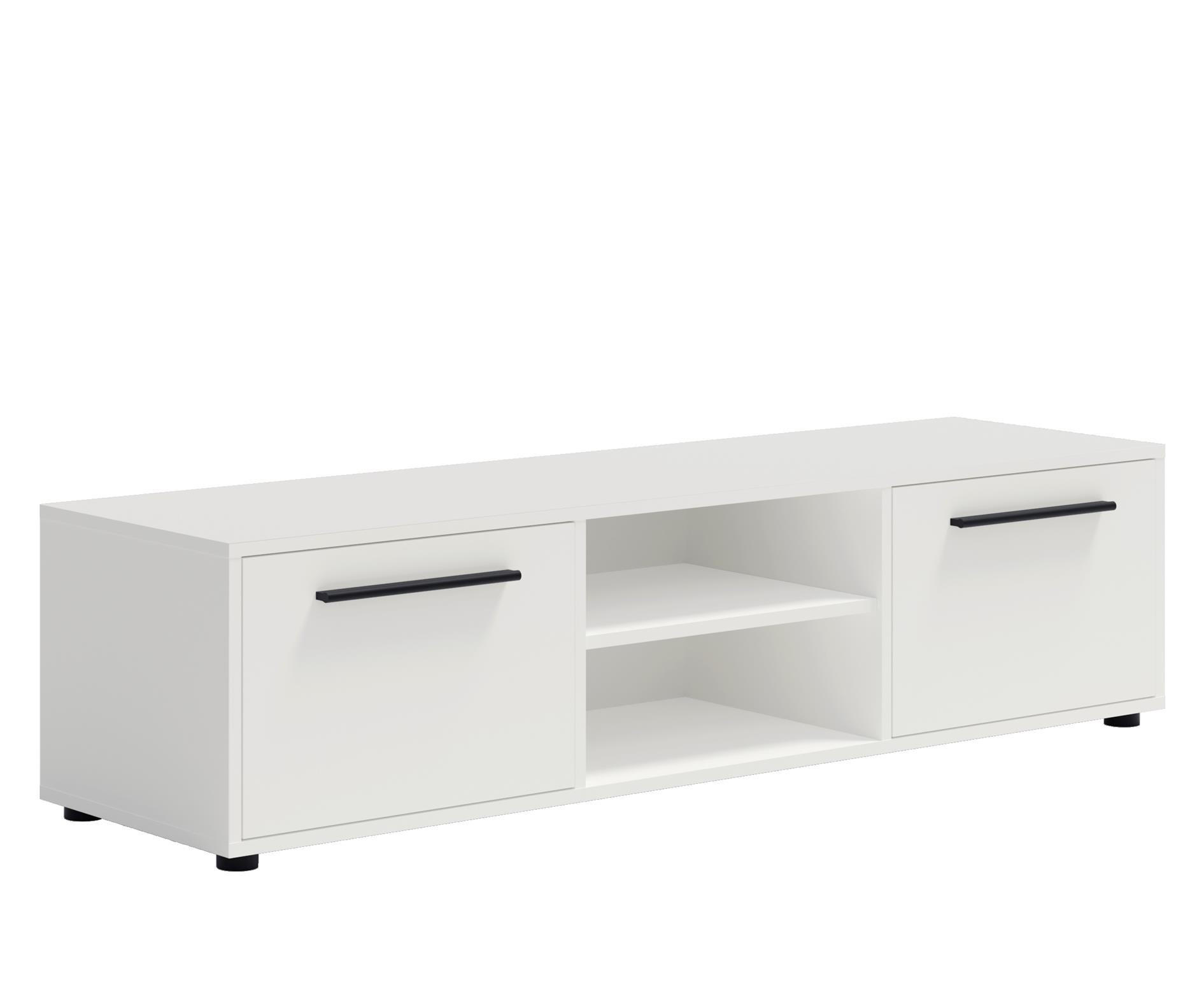 RTV-SCHRANK Maxivo 150 Weiß, zweitüriger TV-Tisch - Schwarz/Weiß, Holzwerkstoff (150/38/40cm) - Bettso