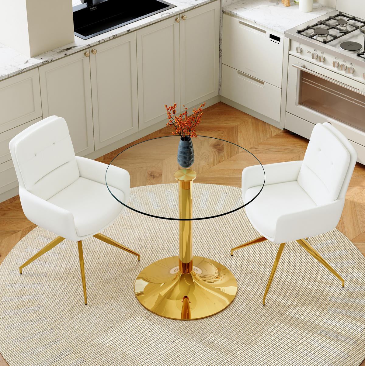 ESSZIMMER-SET 3-tlg. 85 cm Transparent Weiß-Gold - Weiß, Metall (85/76/85cm) - Meubliv
