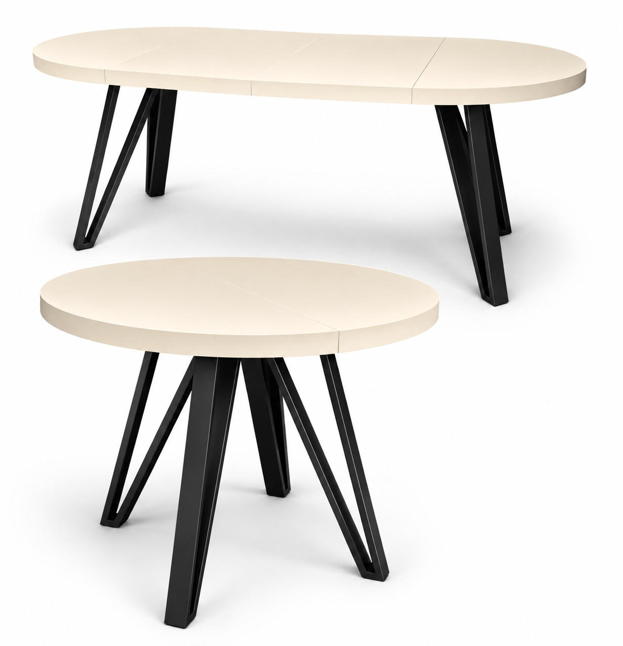 ESSTISCH rund ausziehbar 90/190/76 cm, Kaschmir, 54 cm Tischplatte + Industrial Metallgestell Schwarz - Kaschmir/Schwarz, Holzwerkstoff/Metall (90/190/76cm) - Damale Möbel