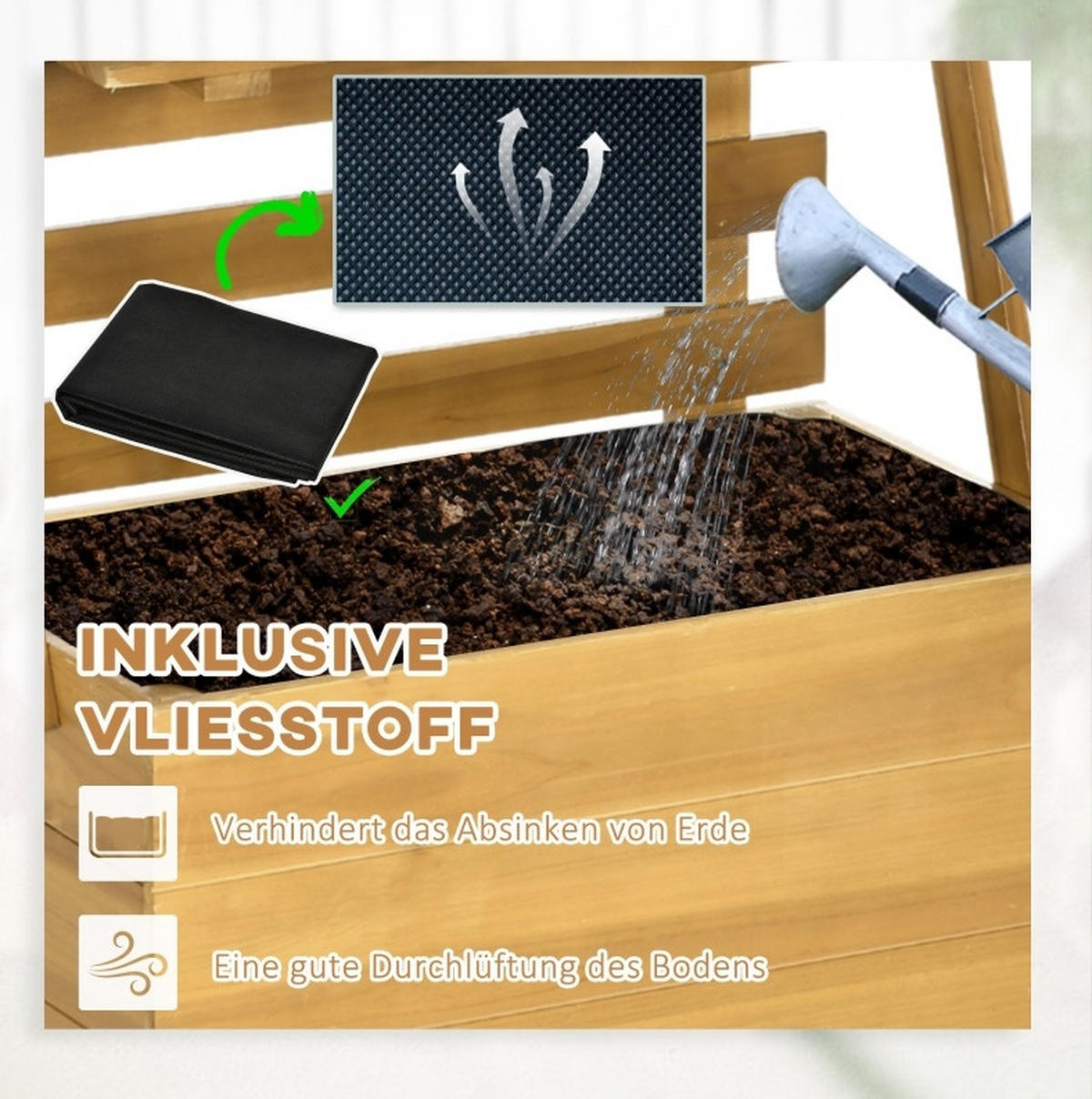 BLUMENKASTEN aus Holz 63x39x160 cm in Braun mit Rankgitter & 3 Ablagen - Braun, Holz (39/160/63cm) - Modfu