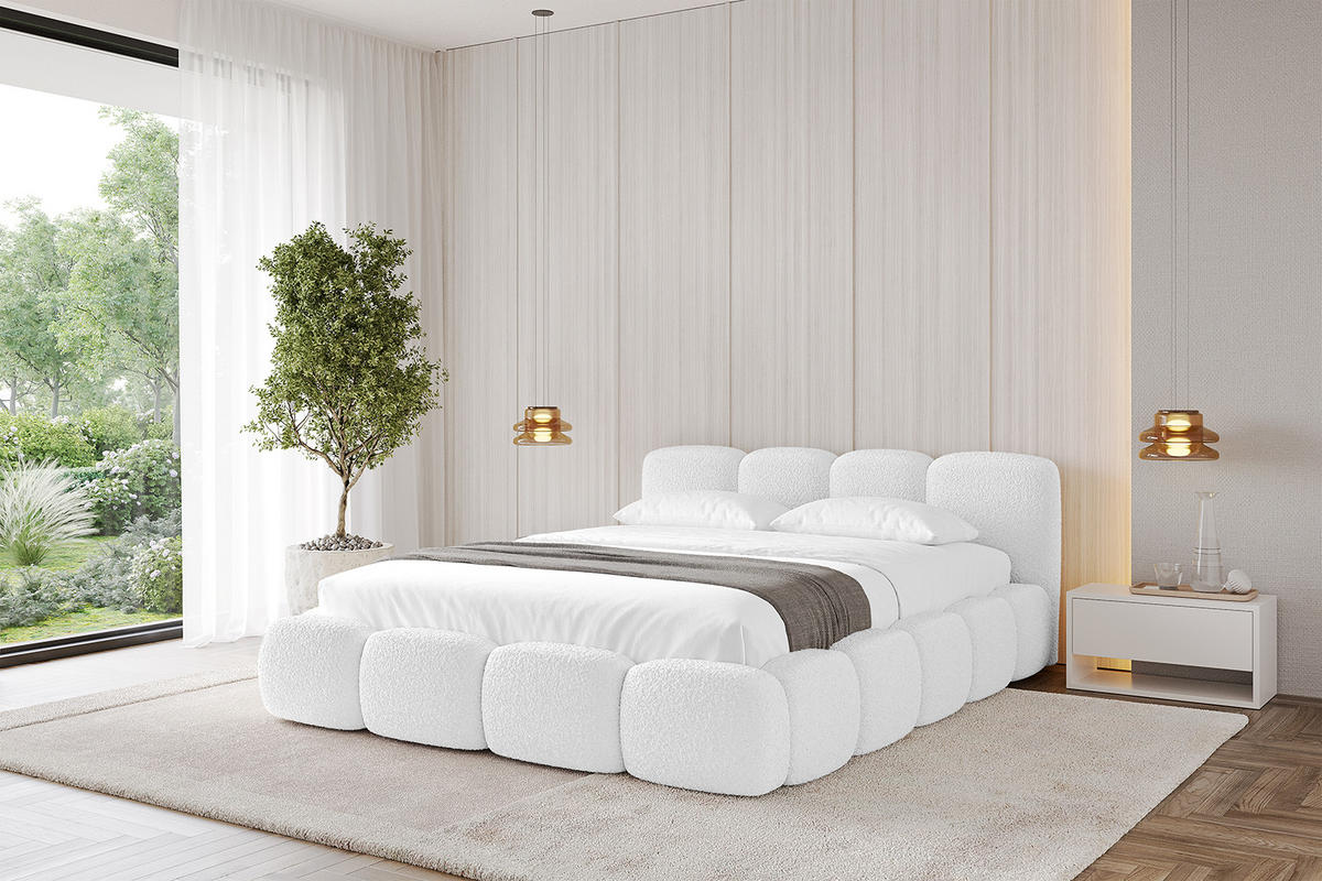 POLSTERBETT mit Bettkasten und Lattenrost, Bett mit Matratze H3/H4 - KALA-v1 120x200 Weiß - Weiß, Holzwerkstoff/Textil (120/200cm) - ALTDECOR