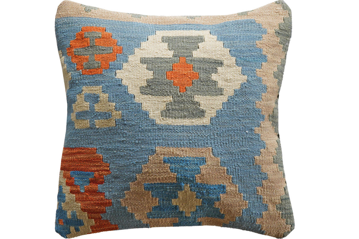 KISSEN Kelim Blau 50/50 cm Schurwolle - Blau, Textil (50/50cm) - Looma