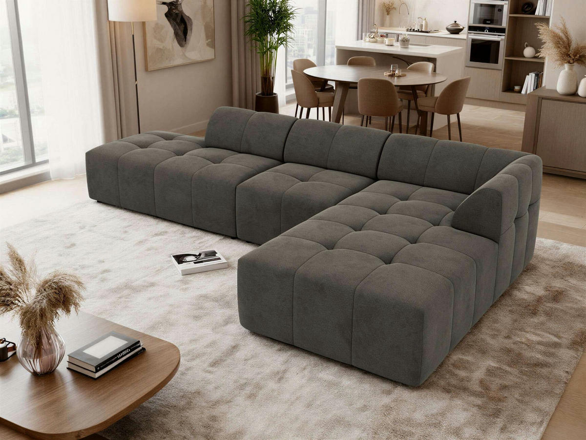 ECKSOFA GRIDA 3M L Dunkelgrau Velvet - Rechts - Dunkelgrau/Schwarz, Kunststoff/Textil (176/335cm) - MKS