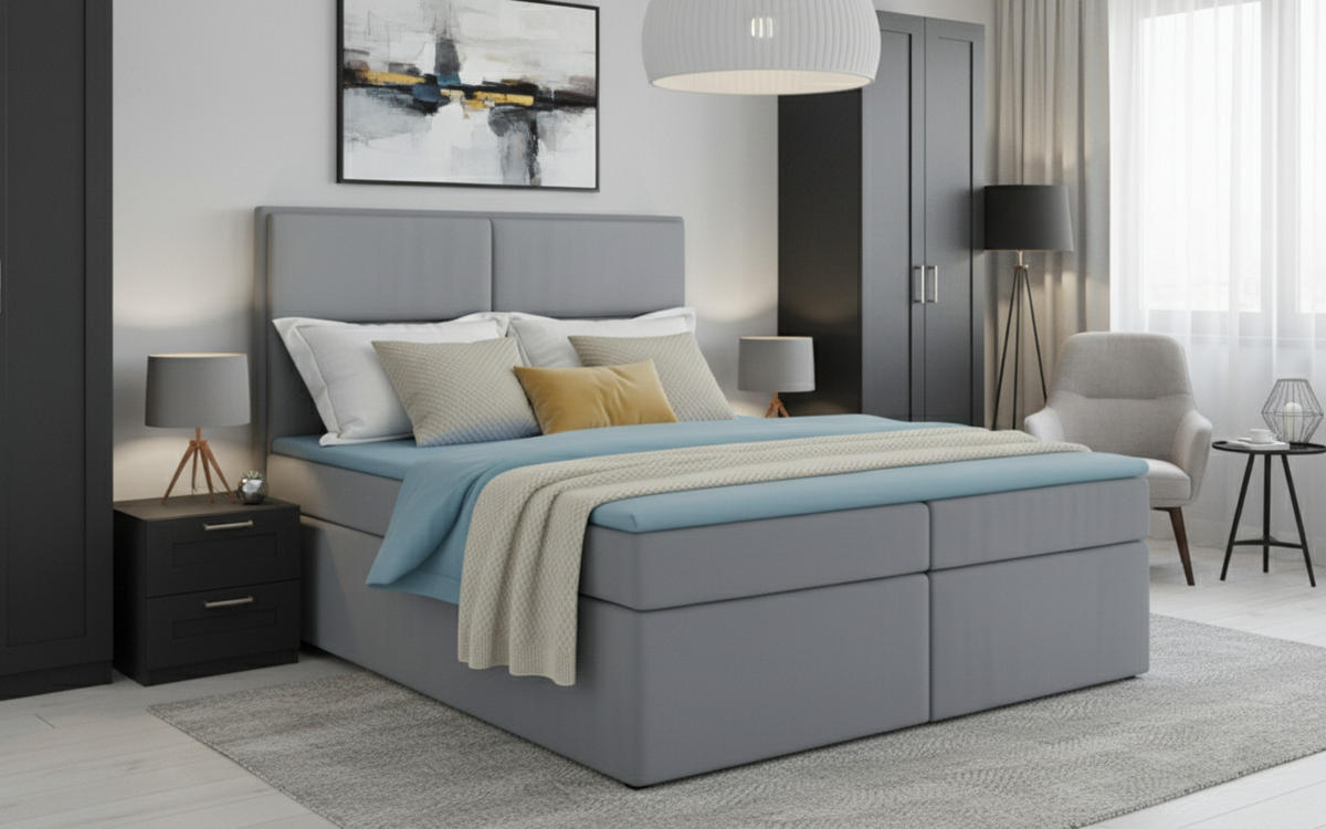 BOXSPRINGBETT AURORA mit Topper und Bettkasten, Silberfarben, 140x200 cm - Silberfarben, Textil (140/200cm) - KS Home Concept