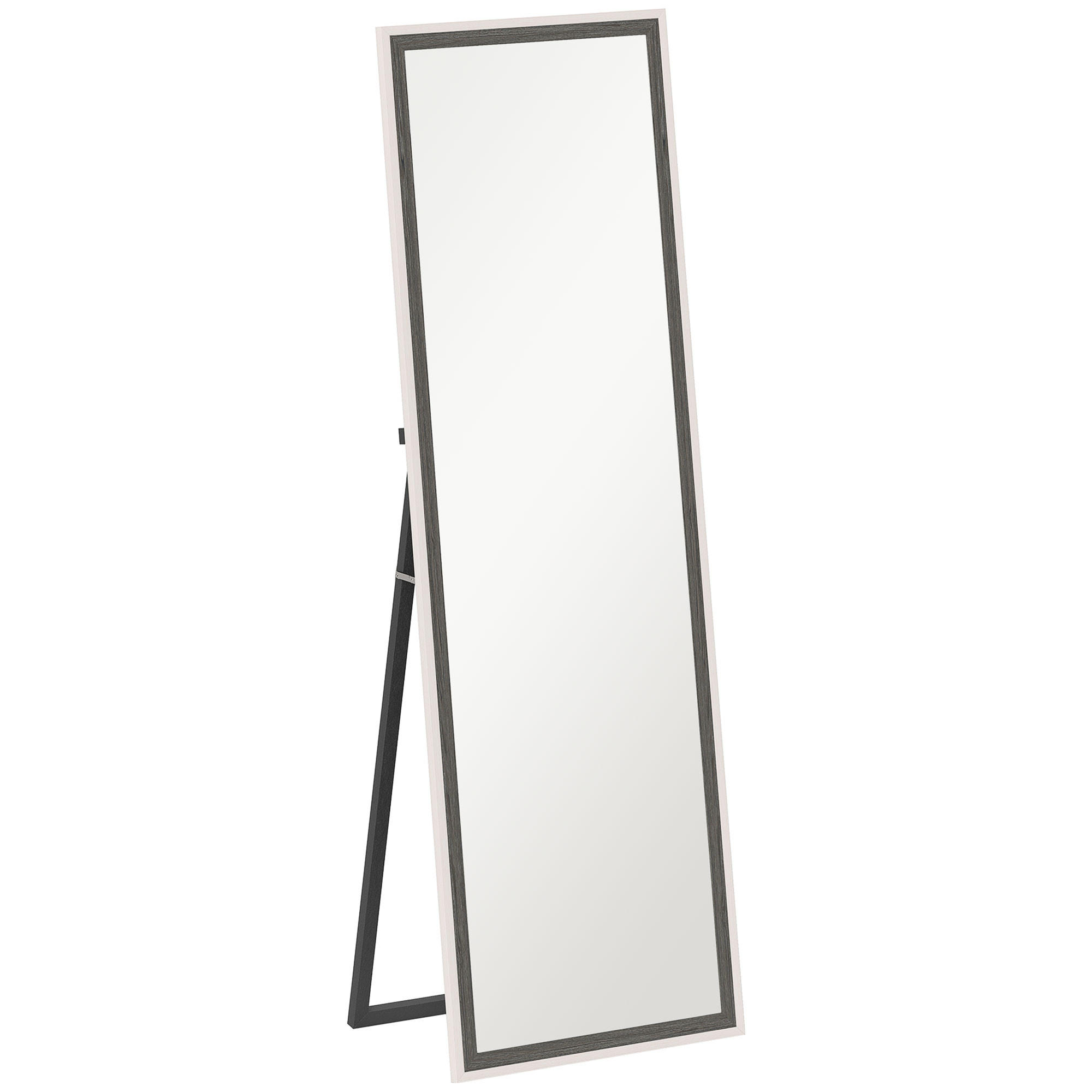 GANZKÖRPERSPIEGEL, 162,6 x 53,5 cm Standspiegel mit Ständer für Wohnzimmer Grau - Weiß/Grau, Glas (2.5/162.6/53.3cm) - HOMCOM
