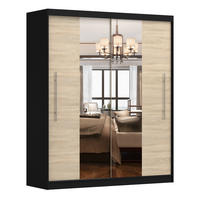 SCHIEBETÜRENSCHRANK - NICO 01 Schwarz + Sonoma - Schwarz/Sonoma Eiche, Holzwerkstoff/Metall (204/218/58cm) - Möblo