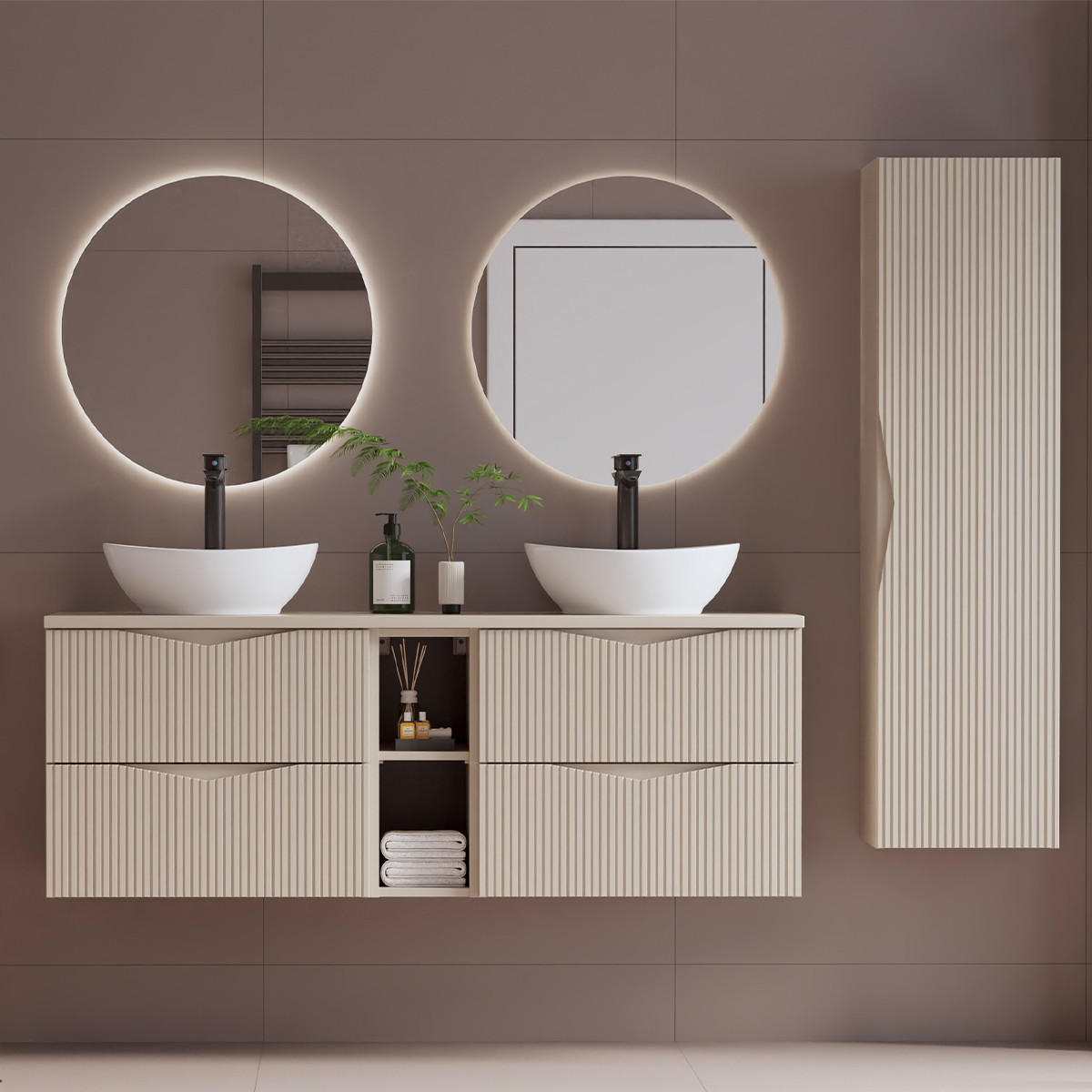 BADMÖBEL 140.6cm Tao 2er-Set Kaschmir - Beige, Holzwerkstoff (140.6/52.2/46.5cm) - Petits-meubles