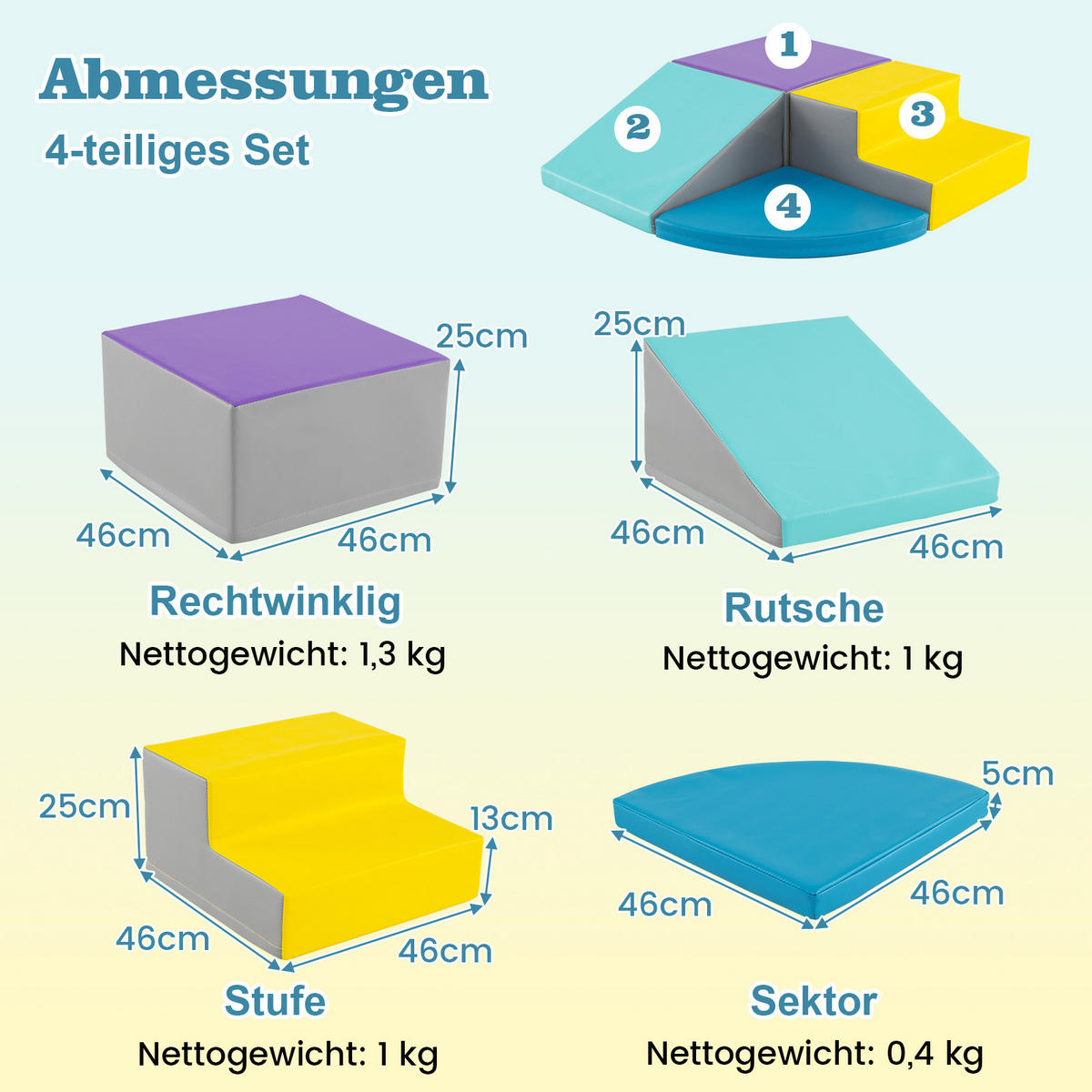 SOFTBAUSTEINE Marineblau (4-teilig) - Dunkelblau, Leder (46/25/46cm) - COSTWAY