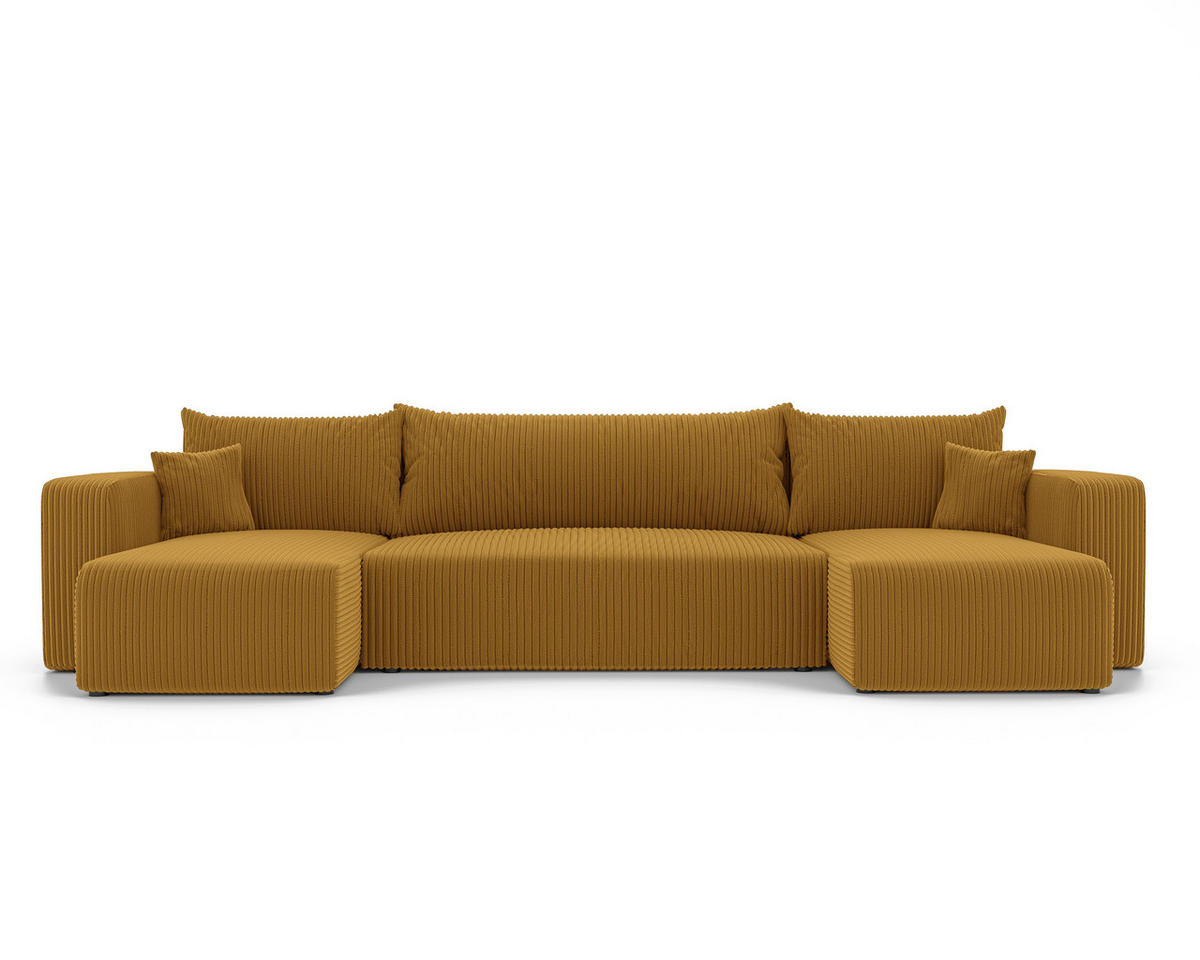 WOHNLANDSCHAFT mit Schlaffunktion und Bettkasten, Senfgelb - Currygelb/Gelb, Kunststoff/Textil (318/79/145cm) - Idohome