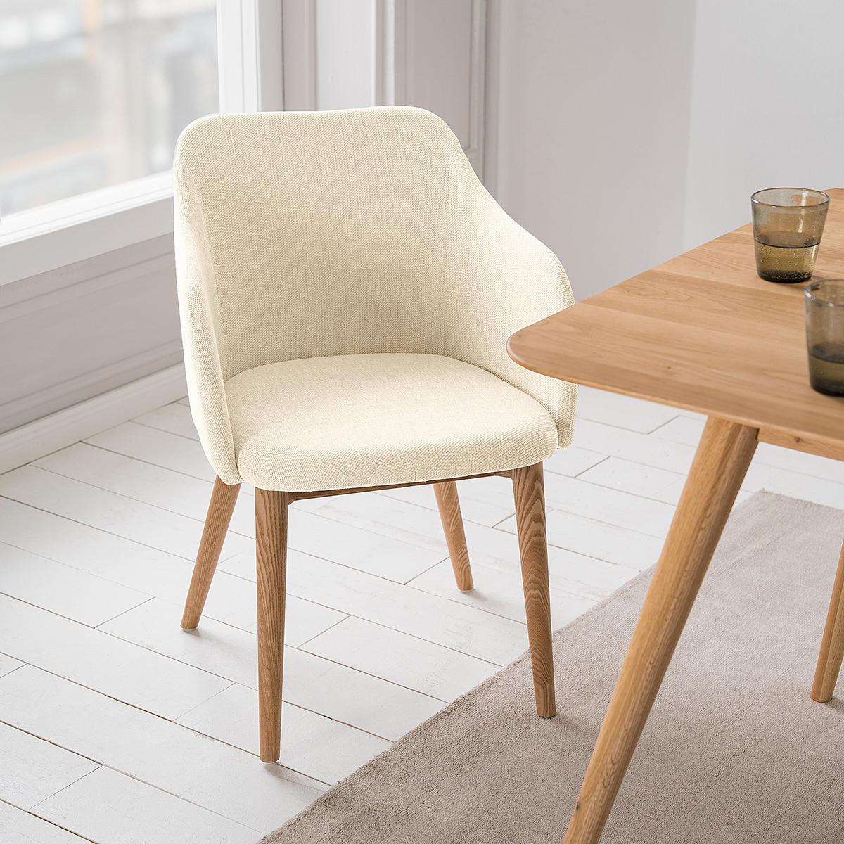 ARMLEHNENSTUHL - Webstoff / Esche massiv - Creme, Textil (54/82/60cm) - home24