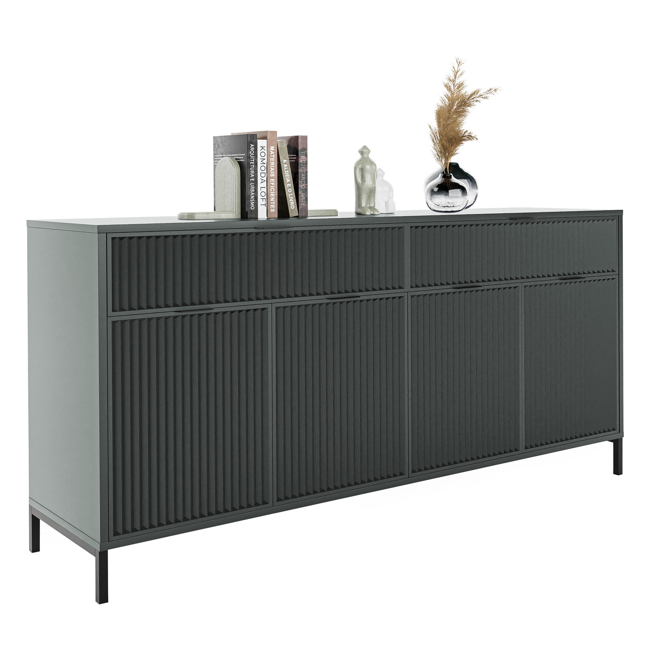 KOMMODE WAVE 165/40/86 cm Grün - Schwarz/Grün, Holzwerkstoff/Metall (165.3/86/40.6cm) - Idohome
