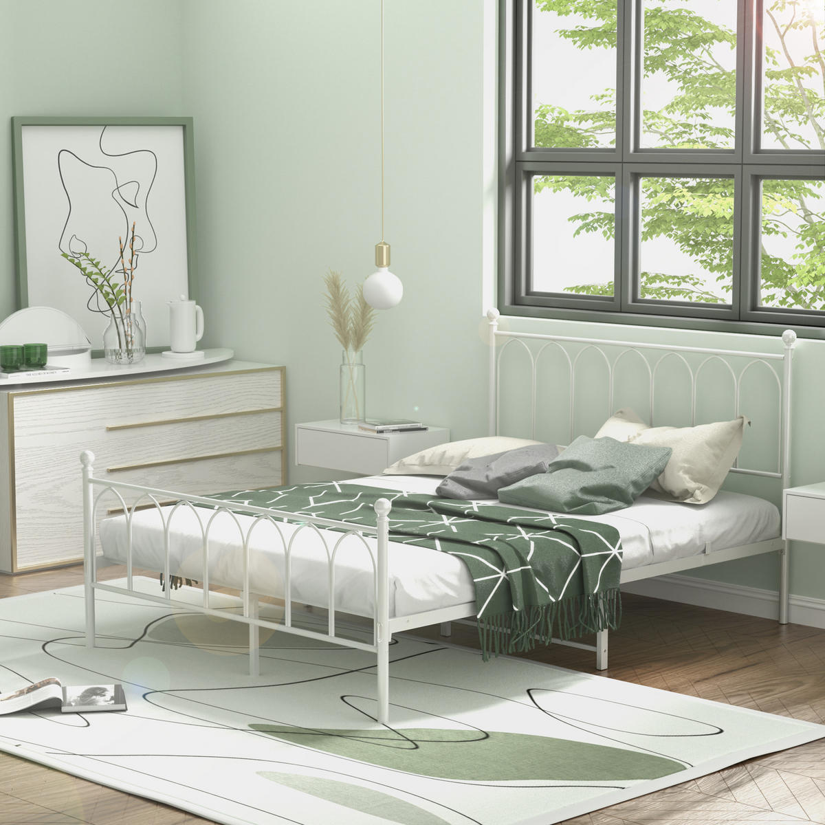 METALLBETT 140/200 mit Stauraum unter dem Bett, mit Lattenrost,Weiß - Weiß, Metall (140/200cm) - STILVORA